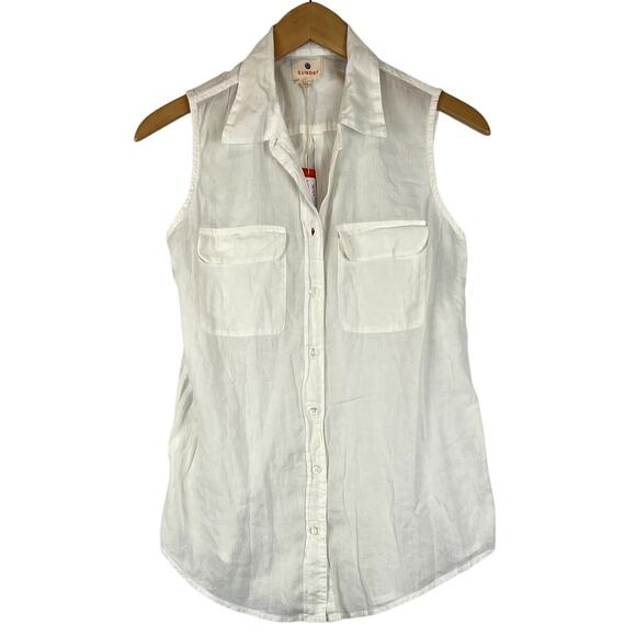 NWT Sundry Sleeveless Shirt Womens Size 1 Button Front Blouse‎ Tank 100% Cotton - Picture 1 of 8